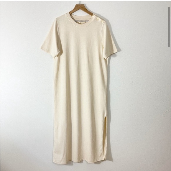 Sezane Emy Dress in Cream Button Shoulder 100% Organic Cotton Size XXL - Picture 2 of 10